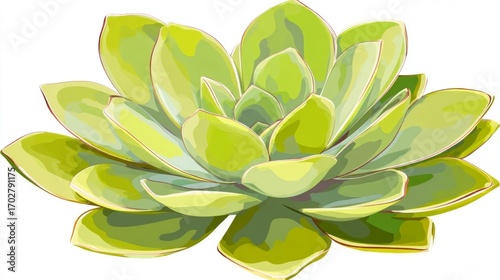 A vibrant green cactus blossom and an isolated succulent plant with broad leaves are perfect for a floral garden illustration