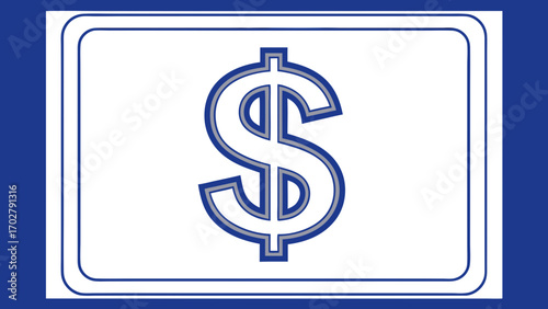 Blue gray dollar sign symbol with blue border finance money