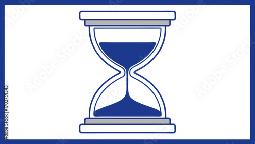 Blue hourglass with sand falling time