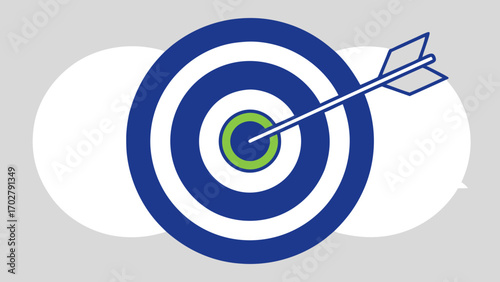 Blue green target with arrow hitting bullseye gray goal