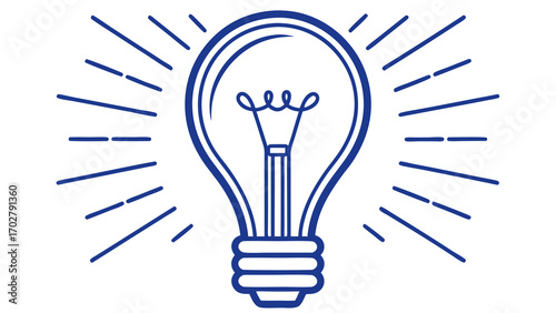 Blue outline lightbulb with radiating lines idea inspiration