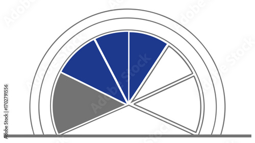Pie chart graphic with blue gray segments data information