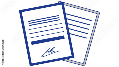 Two blue bordered documents with lines a signature contract paper