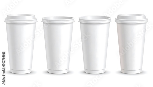 Wallpaper Mural Four blank white disposable coffee cups Torontodigital.ca