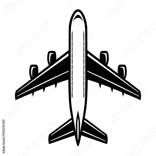 Airplane Vector | Black and White Plane Silhouette | Aircraft Clipart for Travel and Aviation Design