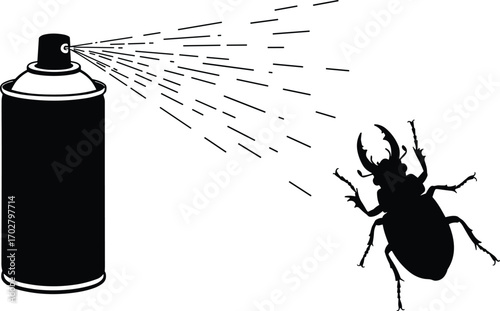 insect spray, bug killer, pest control, insecticide spray, bug spray silhouette, beetle insect, pest removal, aerosol can, fumigation spray, vector illustration, toxic spray