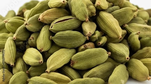 Vibrant green cardamom pods, aromatic spice, essential for culinary creations and natural remedies
