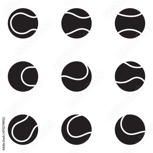 Set of green tennis ball icons in flat and outline styles, isolated sports symbols for game and match design, vector illustration for logo, app, infographic on transparent background