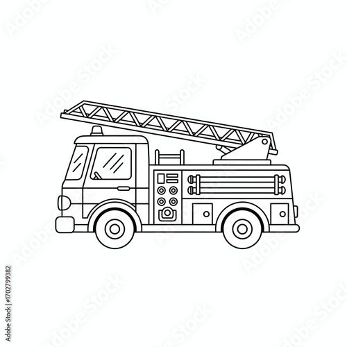 Fire Truck Line Art isolated on white transparent background