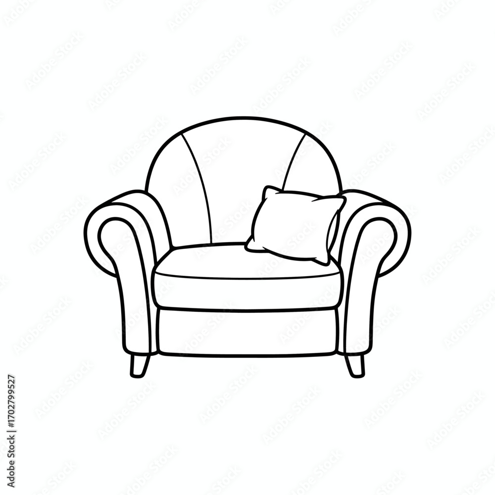 Armchair with Pillow Line Art isolated on white transparent background