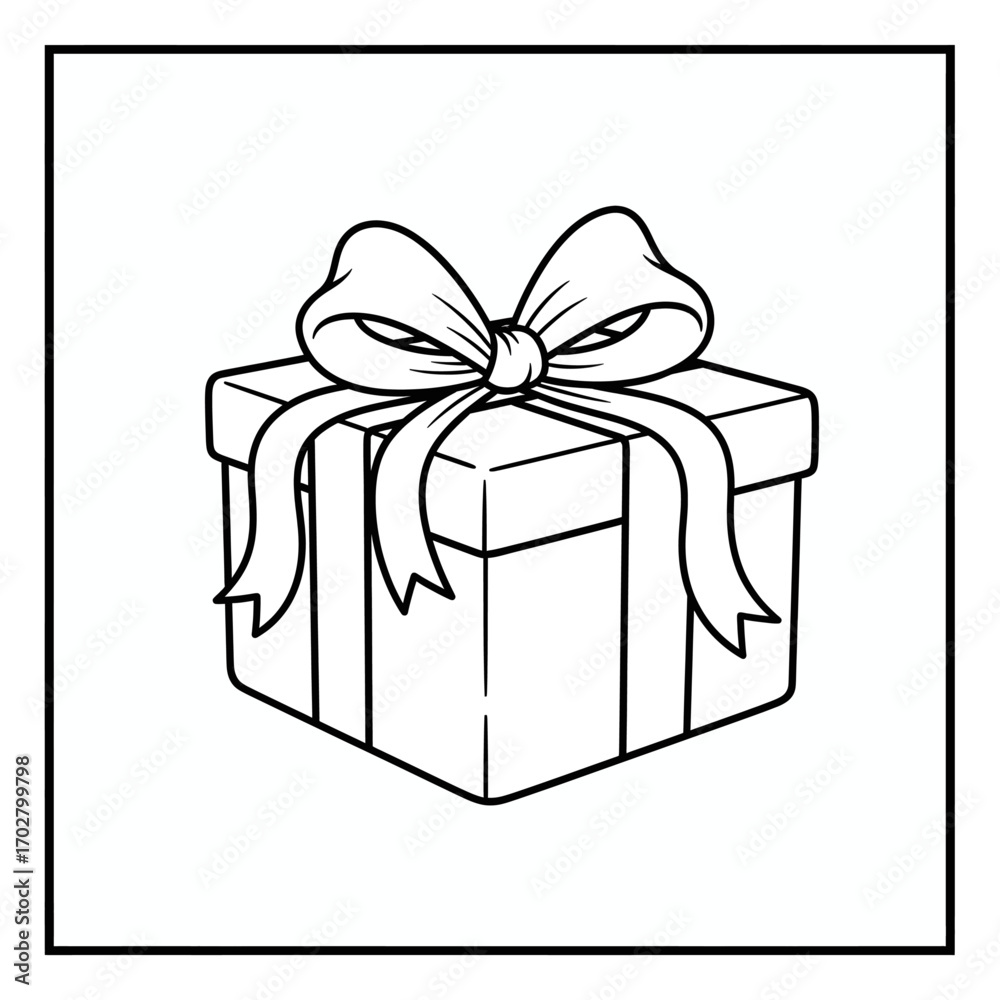 Obraz premium Gift Box with Ribbon and Bow Outline Drawing isolated on white transparent background