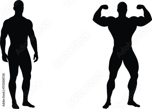 muscular man silhouette, bodybuilding pose, fitness male figure, strong body shape, flexing man vector, gym athlete silhouette, bodybuilder graphic, fitness icon