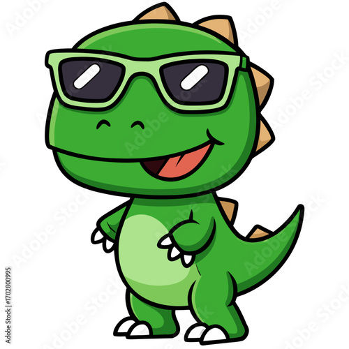 Cool T Rex Dinosaur Vector Cartoon with Sunglasses Cute Confident Character Minimalist Flat Style Transparent Background