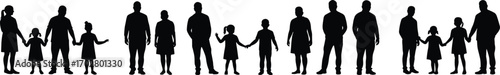 large family silhouette, family group, parents and children, family together, holding hands, multi-generation family, family unity, family portrait, family bonding, family time