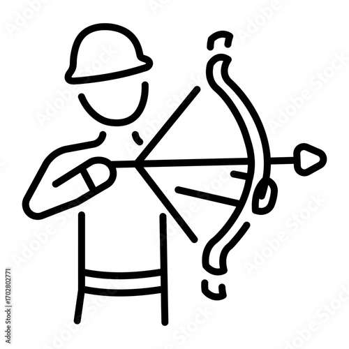 Linear icon representing a character playing an archery game