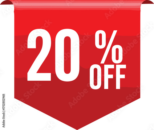 20 percent off red banner, discount tag, sale label, promotional offer, discount banner, sale tag, retail discount