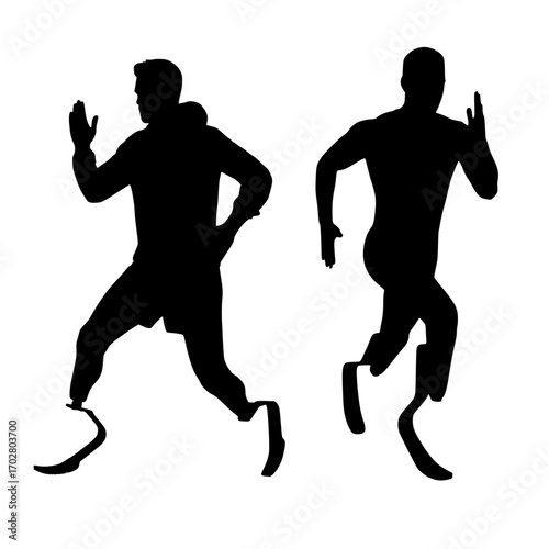 Dynamic sprinters with prosthetic legs showcase athletic determination and inspiring achievement in powerful motion