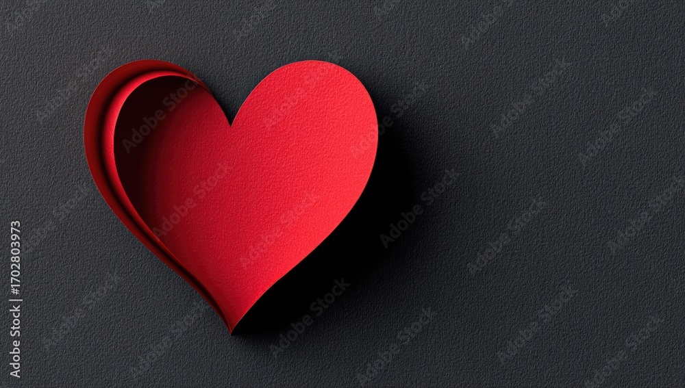 Fototapeta premium Red paper heart on dark background. Layered, 3D effect