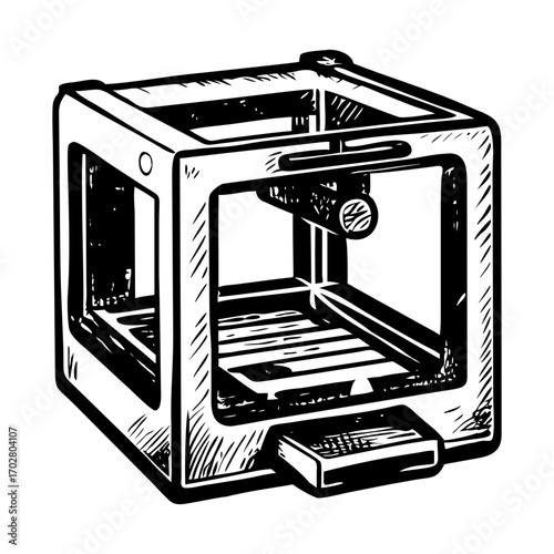 A vintage style illustration showing 3d printer