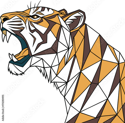 A tiger illustration with a stained glass pattern is a vibrant design featuring a mosaic of colors, light, and texture