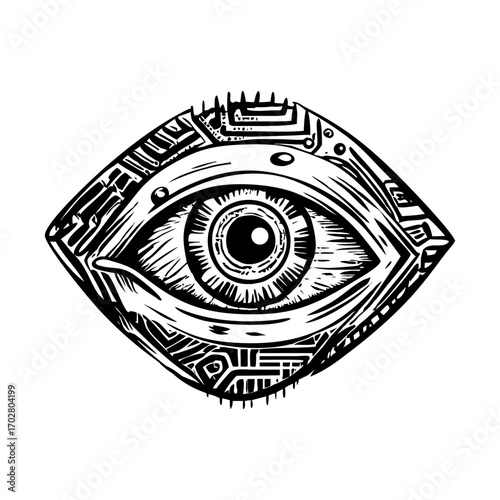 A vintage style illustration showing ai eye