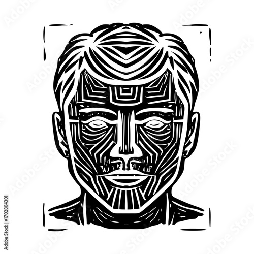 A vintage style illustration showing face recognition
