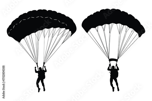 Skydivers Silhouettes with Parachutes Vector