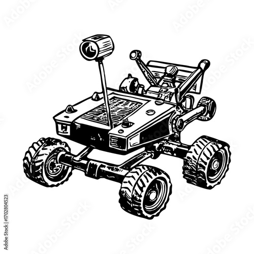 A glyph style illustration depicting mars rover