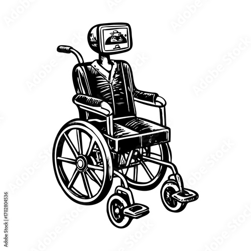 A vintage style illustration showing smart wheelchair