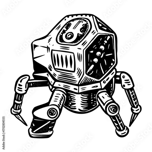 A glyph style illustration depicting nanotechnology 