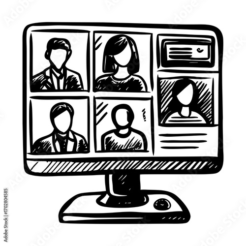A sketchy style illustration representing online meeting