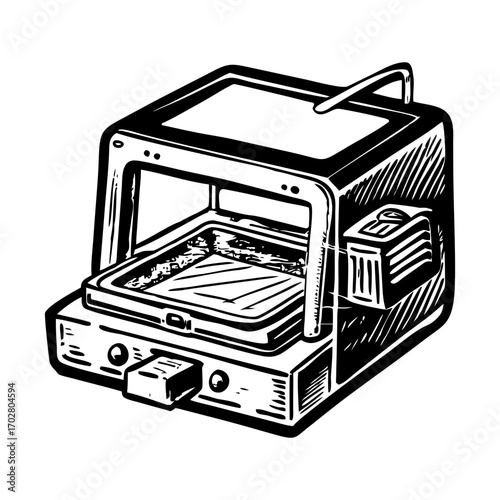 A vintage style illustration showing additive manufacturing 