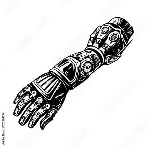 A glyph style illustration depicting prosthetic arm
