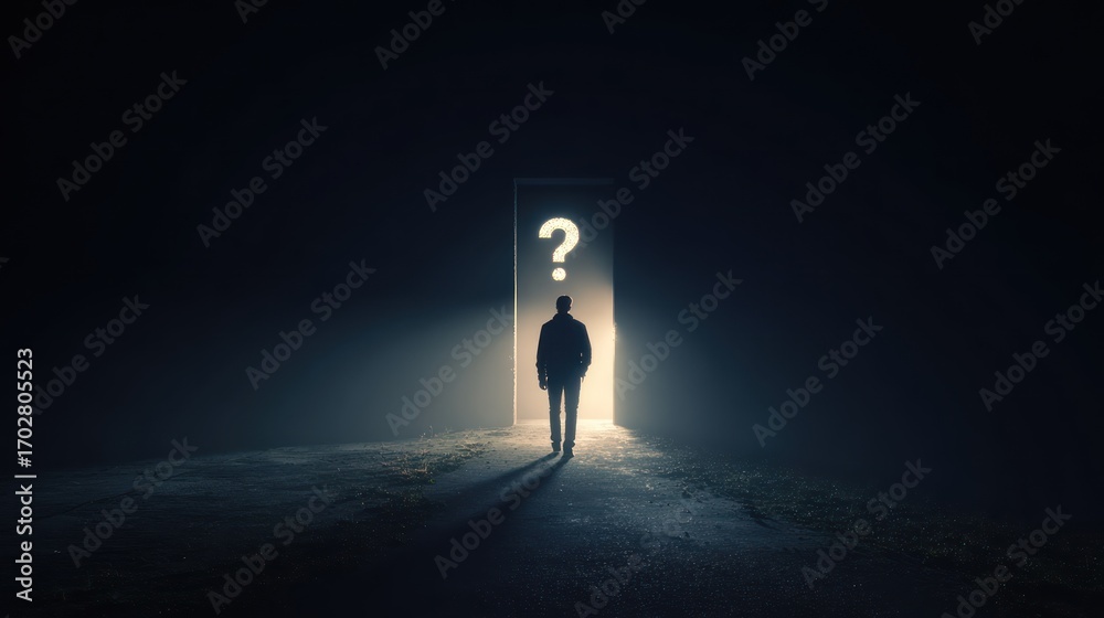 Obraz premium Person facing unknown doorway