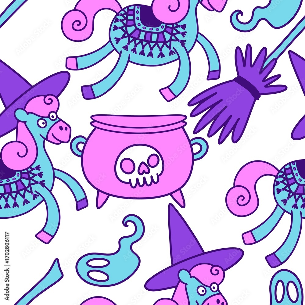 Fototapeta premium Halloween animals seamless horses pattern for wrapping paper and party accessories and kids clothes print