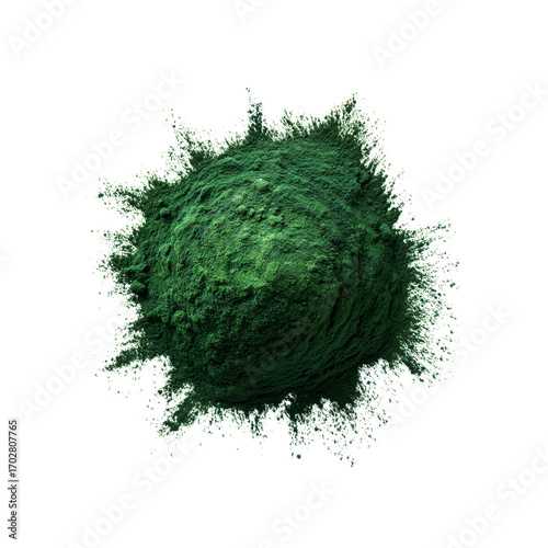 Aerial View of a Pile of Spirulina Powder on Black Background