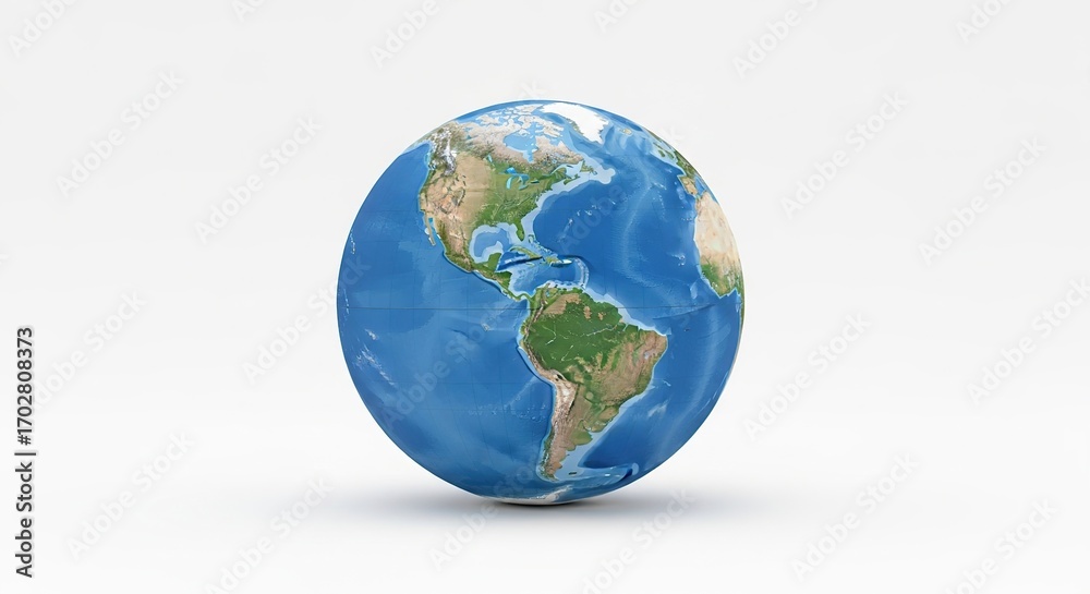 Fototapeta premium A Realistic 3D Render of Planet Earth Showcasing Continents Oceans and Clouds on a White Background