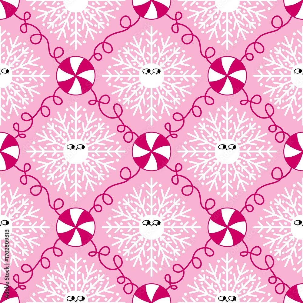 Fototapeta premium Christmas ice scribble seamless snowflakes pattern for wrapping paper and fabric