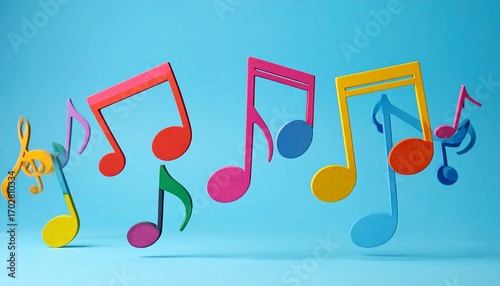 Colorful musical notes floating against a light blue background