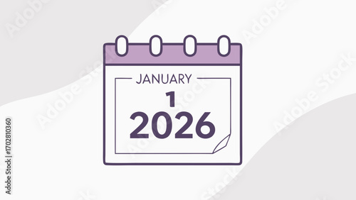 Minimalist calendar showing January 1 2026 with purple outline date