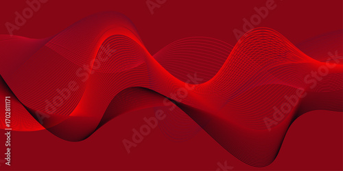 Red silk backdrop with curved lines and a seamless heart pattern for a love-themed card design.  abstract multi colored wave, geometric DNA texture background, scientific technology, Line art pattern.