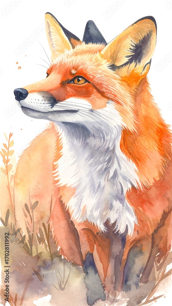 Obraz premium Watercolor fox portrait, detailed and vibrant
