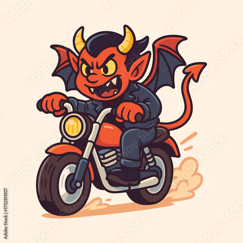 Red devil biker retro vector cartoon