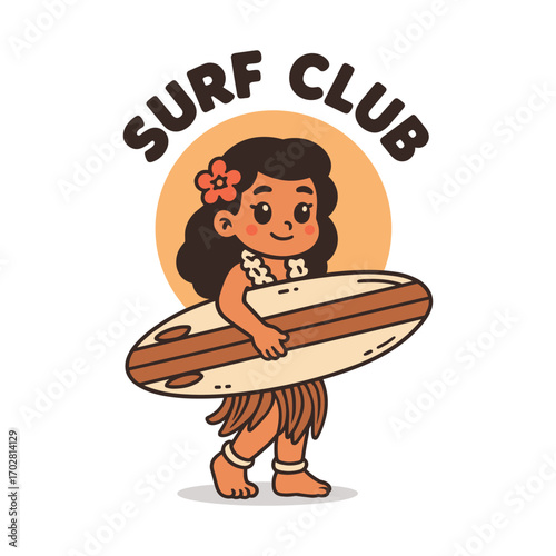 Surf club island girl mascot logo vector cartoon
