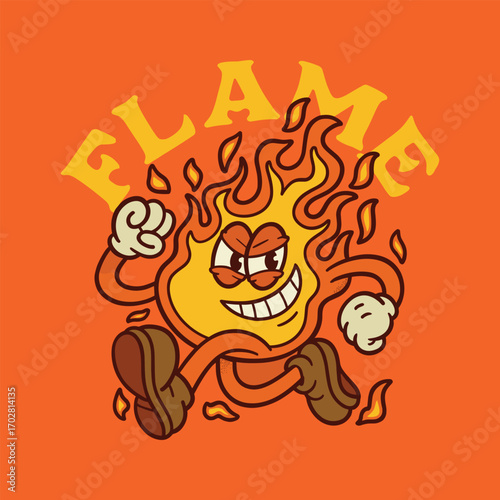 Retro flame running mascot design vector cartoon