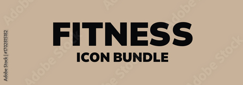 Bold black fitness icon bundle text on beige background typography