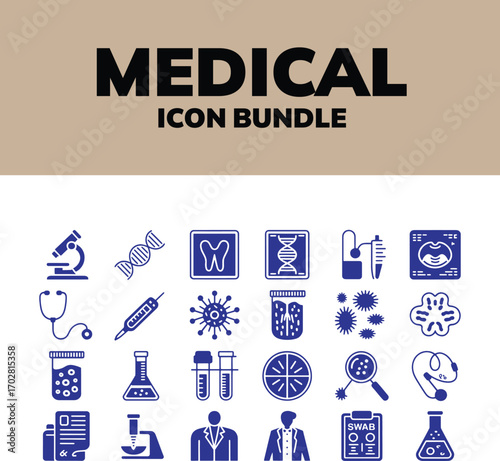 Medical science research laboratory icons microscope tooth