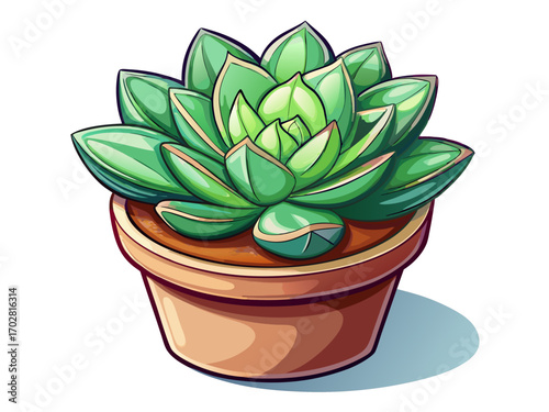 A high-quality vector illustration of a succulent plant in a small pot, isolated on a white background