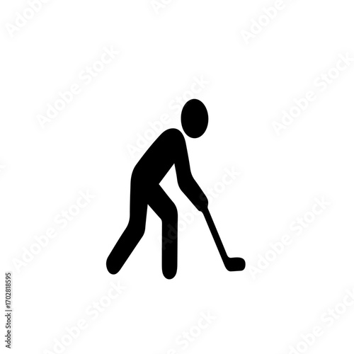 Hockey Icon – Vector Silhouette with Stick. Flat vector stickman silhouette playing hockey, perfect for sport infographics, design, and icons.