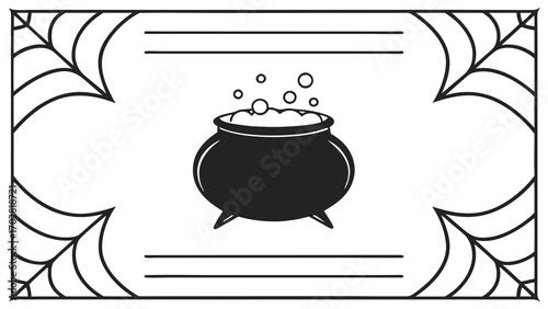 Silhouette a bubbling cauldron within a spiderweb frame halloween witch